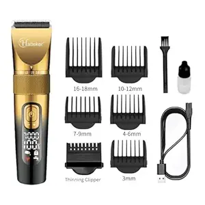 Hatteker Rfc-695 Digital Display Ipx7 Full Waterproof Hair Clipper Self Sharpening Blade 5000/6000/7000 Rpm Magnetic 3 Speed Motor 5 Cutting Adjustments 4 Guide Comb Runtime 300 Min-Battery Powered