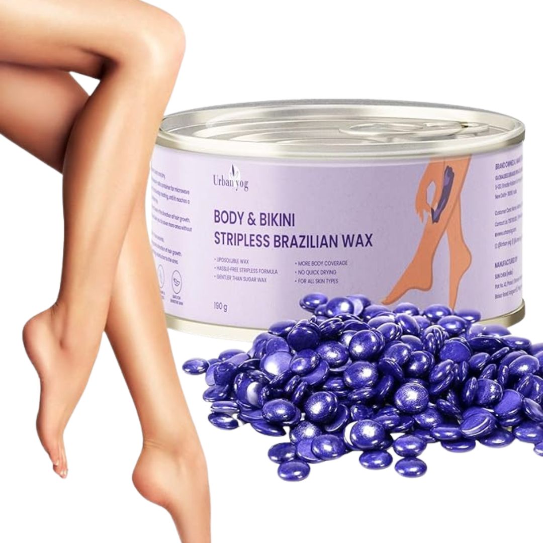 Urban Yog Body and Bikini Stripless Brazilian Wax, Beans Wax, (190 g) | Liposoluble Stripless Wax for Women | Gentle for All Skin Types | No Strips, More Coverage, Smooth Hair Removal