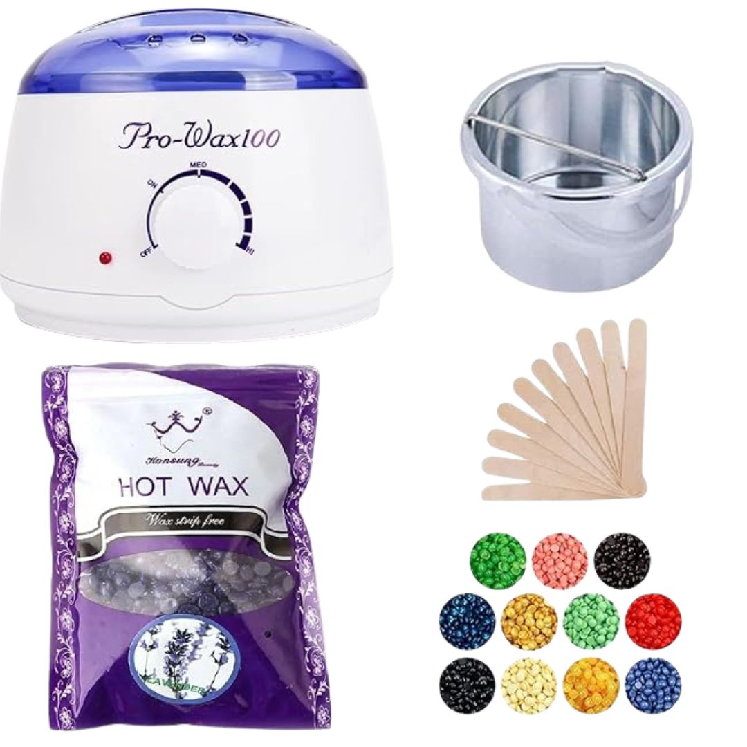 LRHAK Wax Heater Waxing Combo Mchine, Professional Hot Wax Warmer Waxing Automatic ,100 gm Beans Hair Removal Waxcombo Kit Women All Skin Types Hands, Legs, Underarms, Bikini, Intimate Area (Wax, Heater + Beans)
