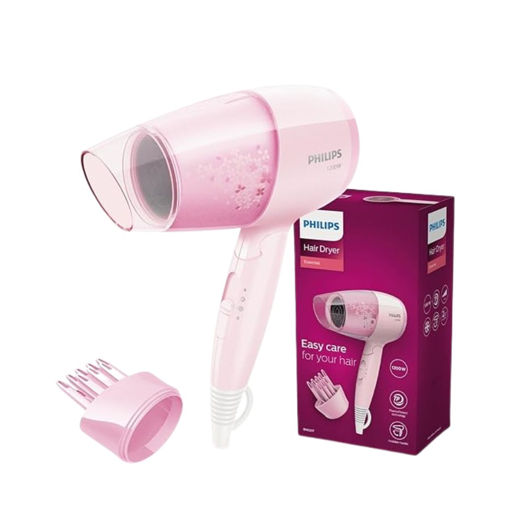 Philips Hair Dryer Bhc017/00 Thermoprotect 1200 Watts with Air Concentrator + Diffuser Attachment - Pink