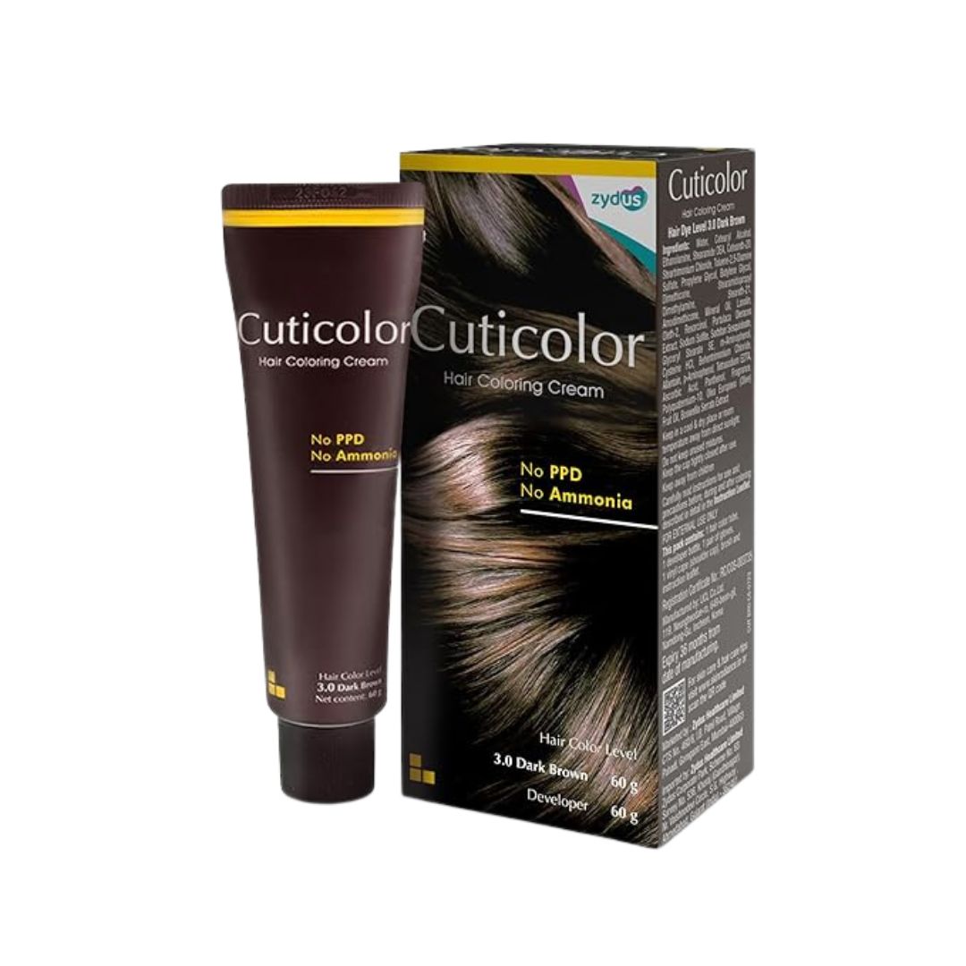 Cuticolor Permanent Hair Color Cream|#1 Dr Prescribed|For Sensitive Skin|Eco Mechanism For Preserving Scalp Health|Enriched With Portulaca & Boseivela Extracts (Dark Brown,60G (Pack Of 1)),1 Count