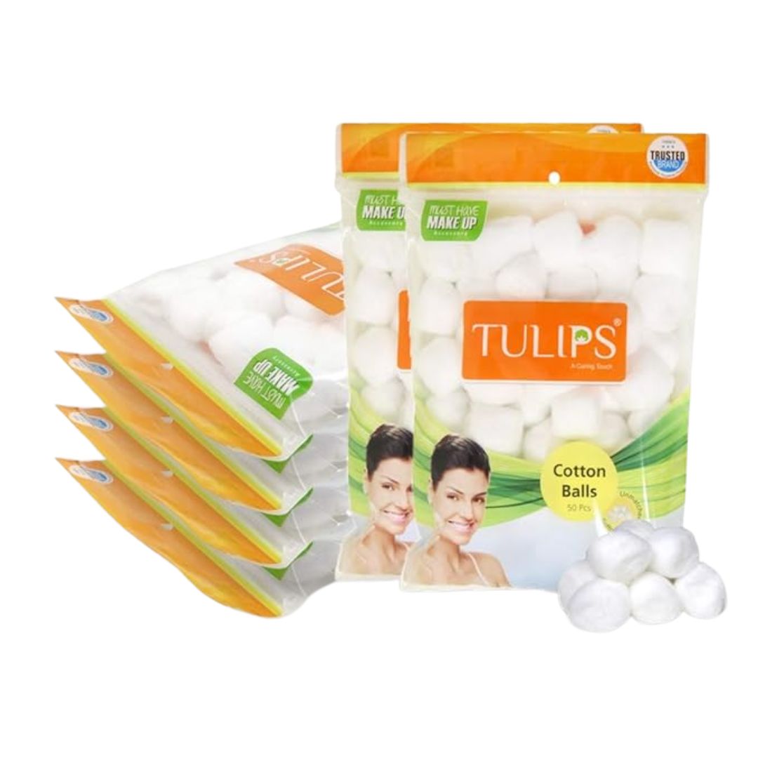 Tulips 50 White Cotton Balls In A Ziplock Bag (Pack Of 6)
