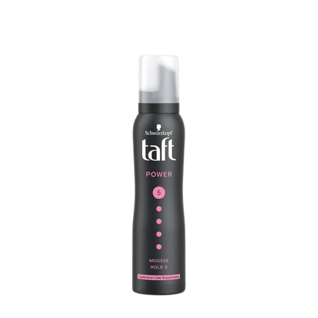 Schwarzkopf TAFT Power Hold 5 Hair Mousse, Lasts 24 Hours, Cashmere-Like Softness, With No Stickiness, Heat Protection, Silicone Free, Lightweight Styler To Controls Frizz And Provides Shine, 200ML