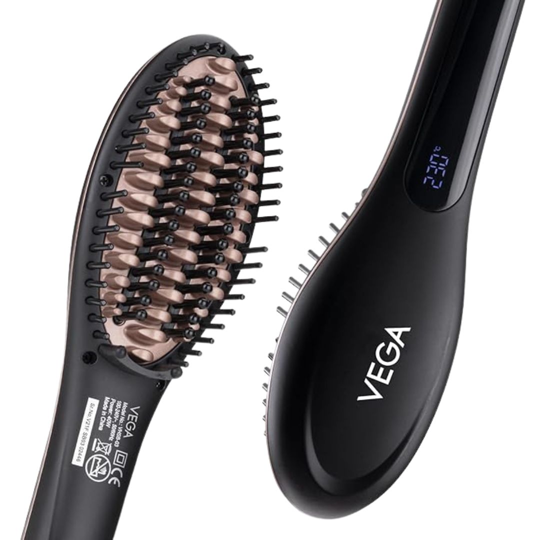 Vega X-Star Hair Straightening Brush for Women with Thermo Protect Technology & Anti Scald Technology, 16 Temperature Settings, Hair Straightener Brush, (VHSB-03), Black