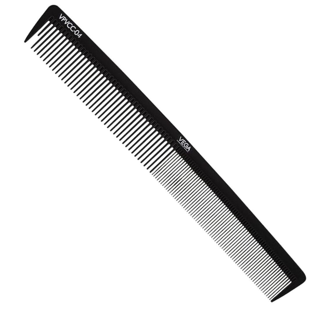 VEGA PROFESSIONAL Cutting Comb 7.25" (Carbon Anti-Static Black Line Hair Comb), (VPVCC-04)