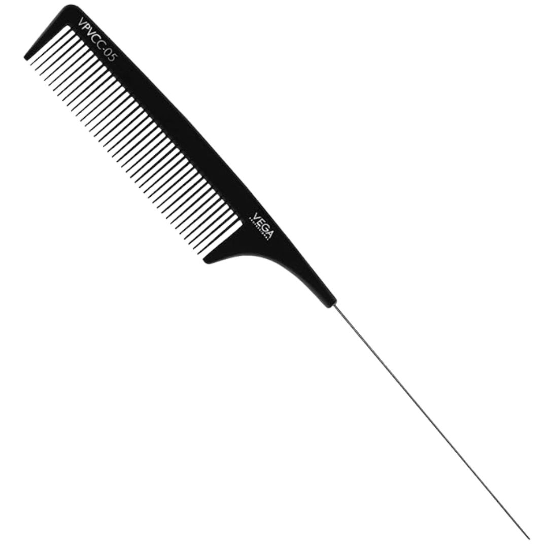 VEGA PROFESSIONAL Pin Tail Comb (Carbon Anti-Static Black Line Hair Comb), (VPVCC-05)