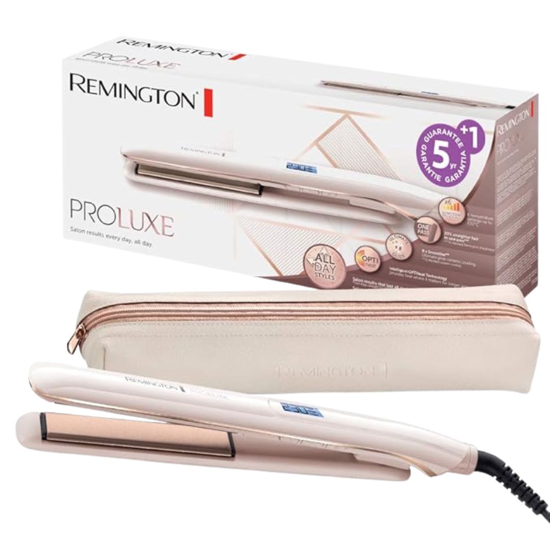 Remington S9100 Proluxe Straightener | 24 Hour Locked In Styles | Intelligent Optiheat Technology | 5X Smoother* With Ultimate Glide Ceramic | 50% Straighter Hair In One Pass, Off-White Visit the Remington Store