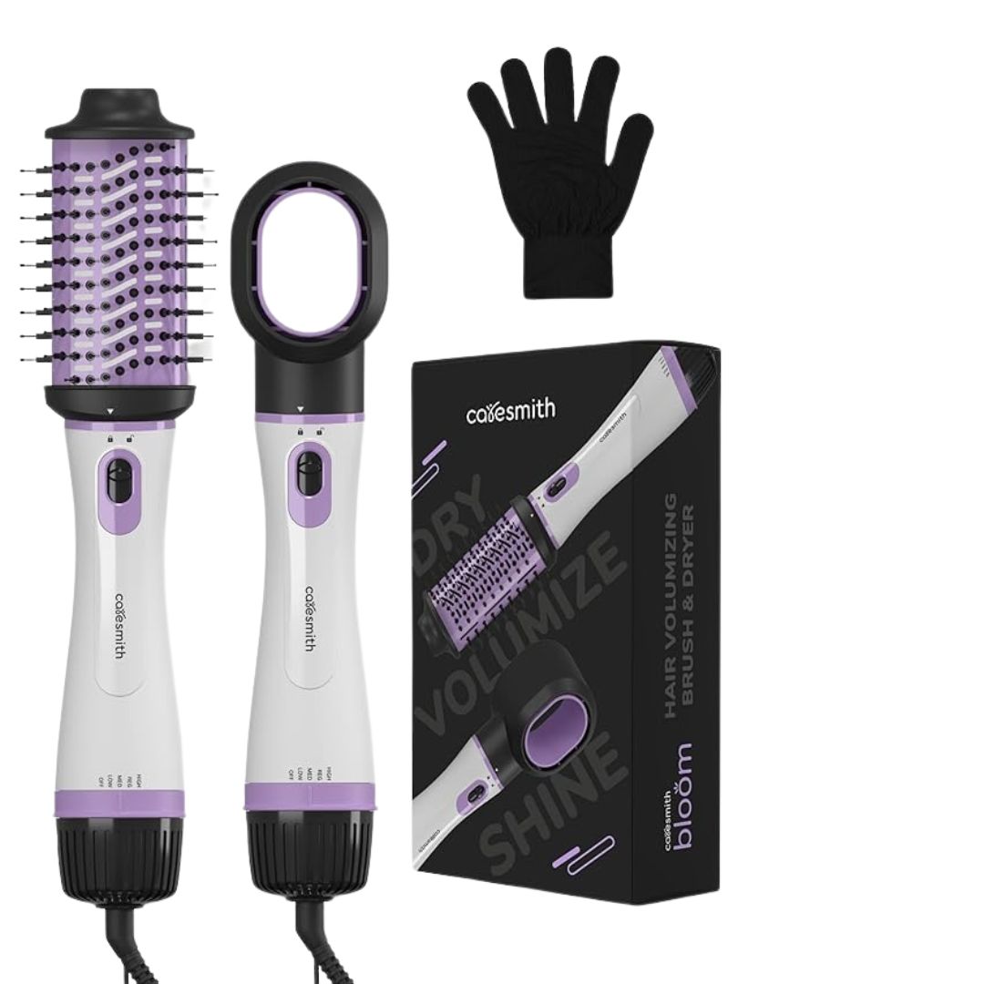 Caresmith Bloom 2 in 1 Hair Volumizer Brush + Hair Dryer | 1200 W Powerful Motor with Ceramic Coated Hair Dryer | All-in-one Hair Dryer and Straightener Combo to Straighten, Dry & Volumize your Hair | Hot Air Hair Dryer for Women