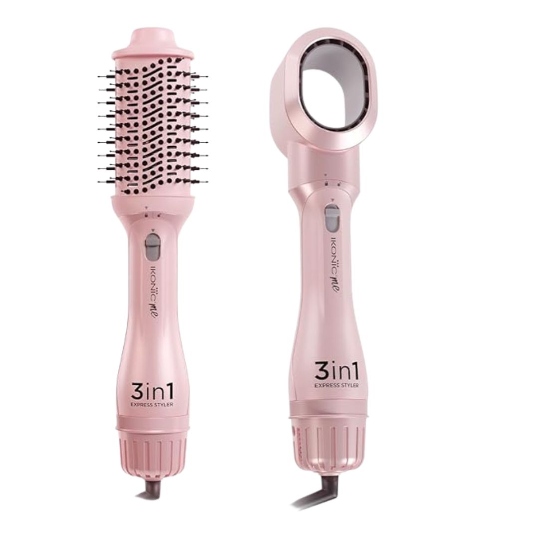Ikonic 3-in-1 Express Styler Hot Air Brush| 1.5-inch Barrel | Hair Dryer Hair Straightener Volumizer Blow Dryer Styling Tool,1200 Watt, Pink for women Visit the IKONIC Store