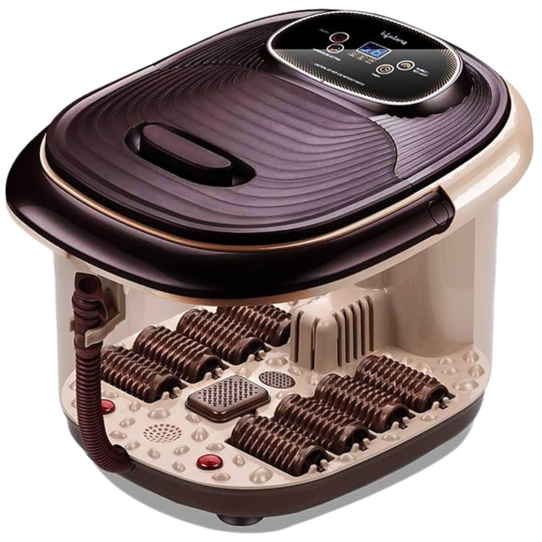 Lifelong LLM306 500W Electric Foot Spa Machine with 8 Manual Rollers, Digital Panel, Bubble Bath & Water Heating Technology for Pedicure, Pain relief & Foot Care, Brown