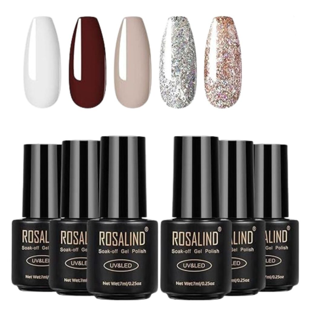 ROSALIND Gorgeous & Classic Gel Nail Polish 6 Pcs Set Soak Off UV LED Gel Polish Art Manicure Kit, 7ml Mini Bottle
