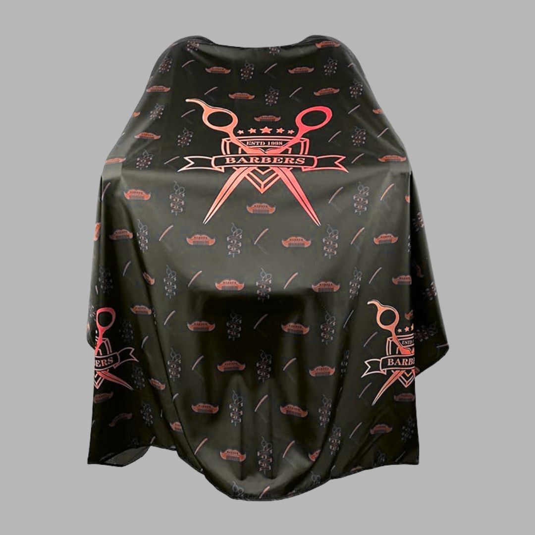 Hot Hairs Scissor Printed Waterproof Polyester Barber Apron for Men Hair Cutting/Styling/Dressing Salon Sheet Cloth, Black Color