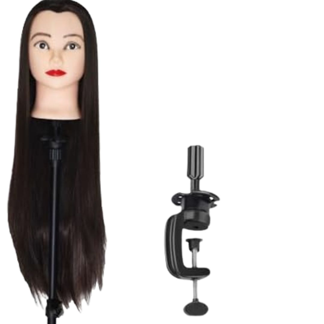 AHS Hairstyling | Hair Cutting Practice mannequin Synthetic Hair Dummy for Salon | Hair Training Dummy Head | Students Dummy Training Head For Hair Styling Practice Cutting With Clamp Stand (Brown) Synthetic · 24 InchesSynthetic · 24 Inches
