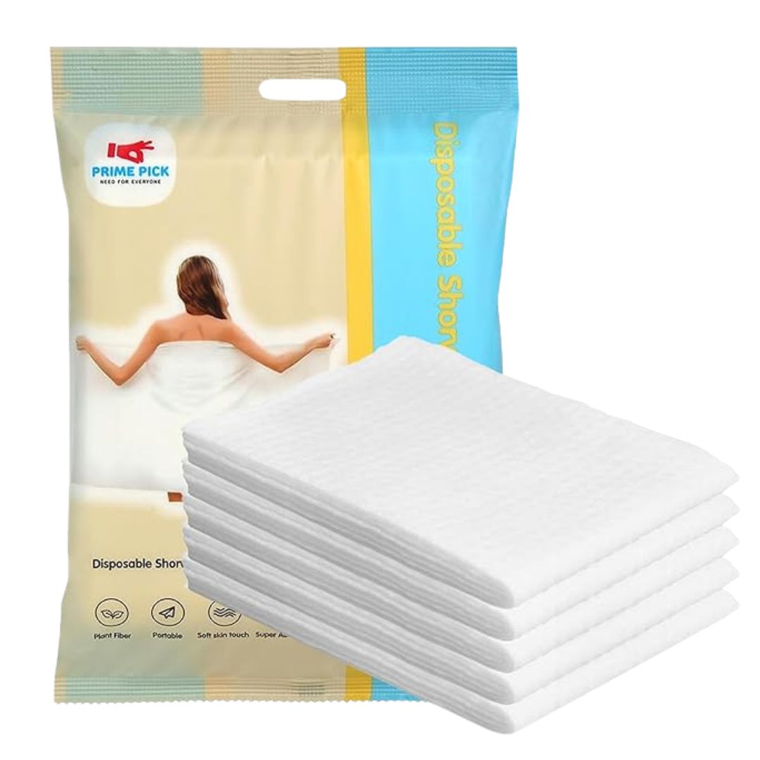 PRIME PICK Disposable Non-Woven Cotton Shower Towels-Ultra Soft,Hygienic,Ecofriendly Bath Towels For Men & Women|Perfect For Face,Body,Travel,Spa,Hotel,Hospital,Beauty Parlor(Pack Of 5),80 TC,White