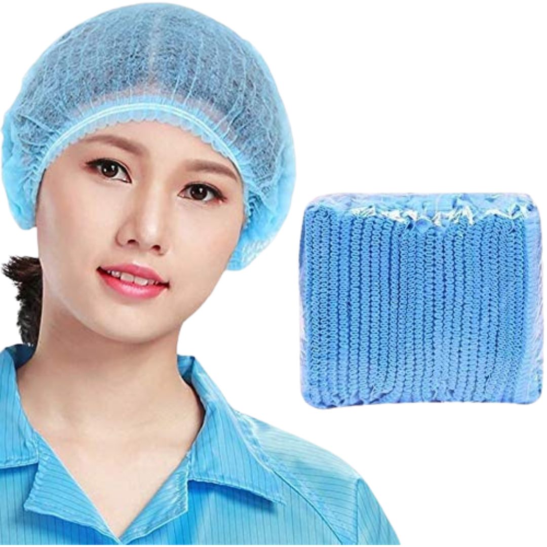 THEMISTO - built with passion Disposable Bouffant Caps for Surgical, Restaurants & Home Use, 100 Pieces, (Blue)